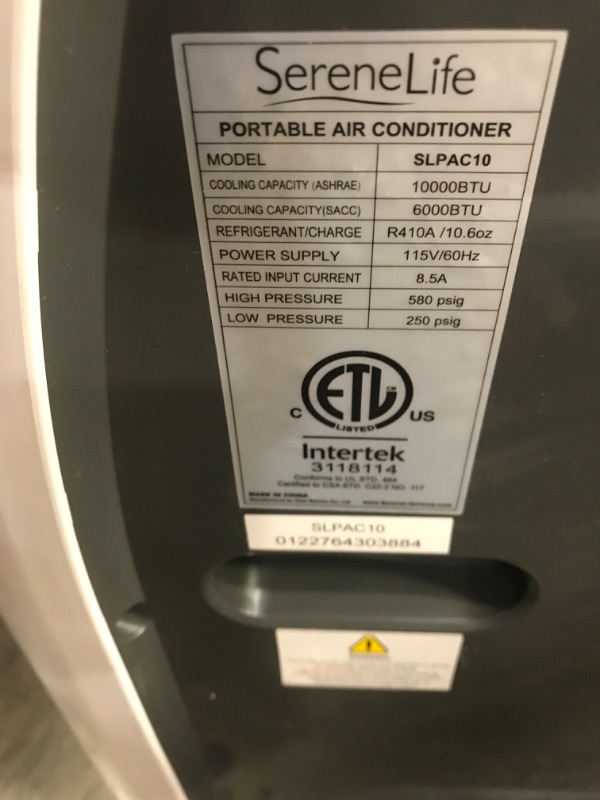 Photo 2 of **Missing parts* BLOWS COLD* SereneLife SLPAC10 Portable Air Conditioner Compact Home AC Cooling Unit with Built-in Dehumidifier & Fan Modes, Quiet Operation, Includes Window Mount Kit, 10,000 BTU, White
