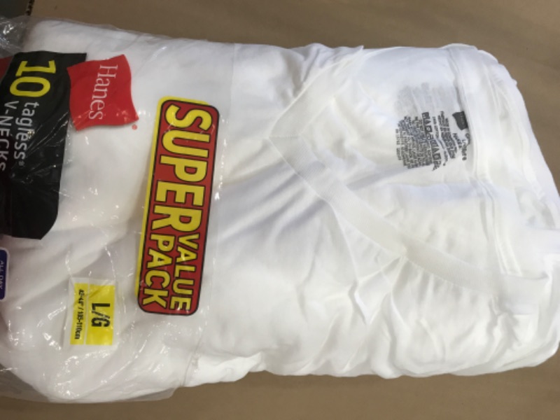 Photo 2 of **NEW PREVIOUSLY OPENED** LARGE Hanes Men's Super Value V-Neck 10pk Undershirt - White

