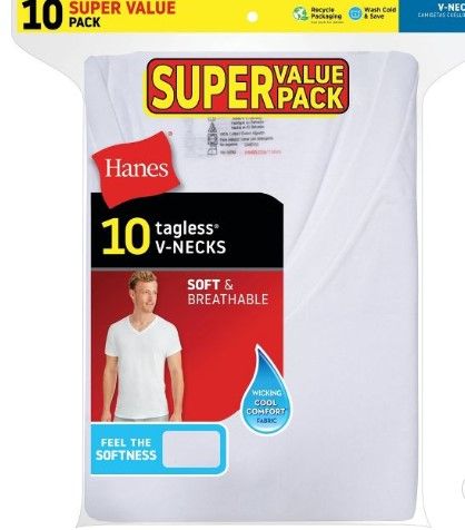 Photo 1 of **NEW PREVIOUSLY OPENED** LARGE Hanes Men's Super Value V-Neck 10pk Undershirt - White


