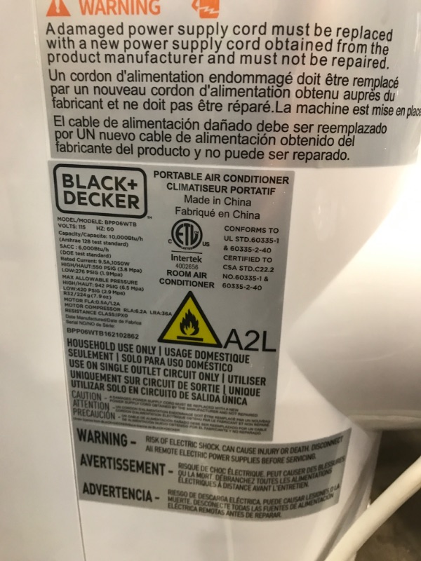 Photo 7 of **Minor Dent** 10,000 BTU; 6,000 BTU (SACC/CEC) Portable Air Conditioner with Double Motor, Dehumidifier and Remote, White