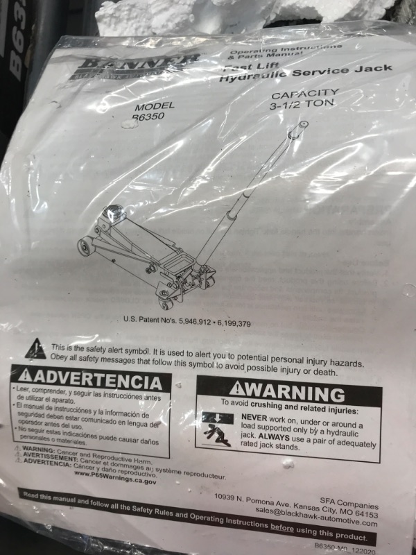 Photo 2 of Blackhawk B6350 Black/Red Fast Lift Service Jack - 3.5 Ton Capacity, 28 1/2" L x 13 3/4" W x 6 1/2" H
