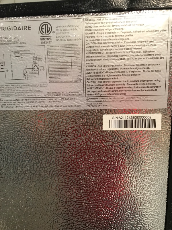 Photo 7 of **DAMAGED** TESTED** Frigidaire 7.5 cu ft, 2-Door Apartment Size Refrigerator with Top Freezer, Platinum Series, Stainless Steel
