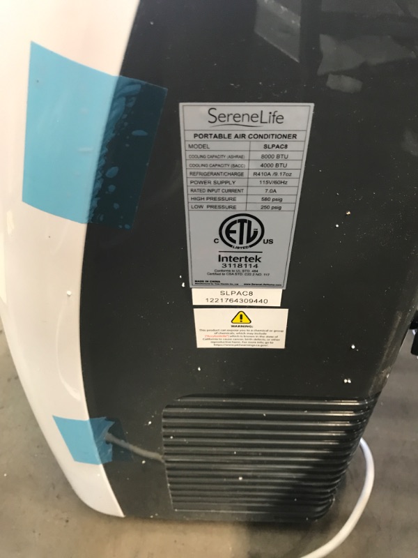 Photo 5 of **DAMAGED** Portable Electric Air Conditioner Unit - 900W 8000 BTU Power Plug In AC Cold Indoor Room Conditioning System w/ Cooler, Dehumidifier, Fan, Exhaust Hose, Window Seal, Wheels, Remote - SereneLife SLPAC8
