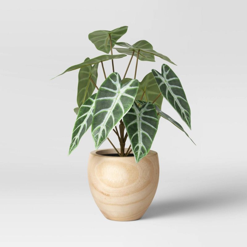 Photo 1 of 2 Pack Medium Dasheen Leaf in Wood Pot White - Threshold
