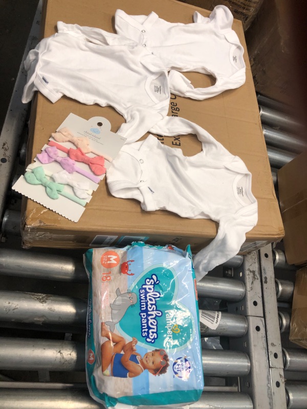 Photo 3 of (3 ITEM BUNDLE) Gerber Baby 3pk Short Sleeve Onesies - White + Pampers Splashers Swim Diapers Size M, 18 Ct | CVS + Baby Girl' 5pk Kinny Dotted Bow Headwrap - Cloud ™