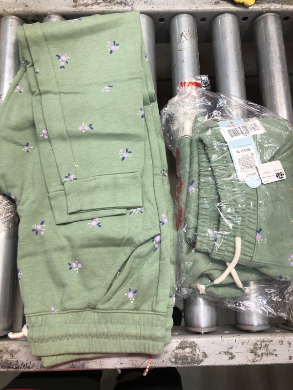 Photo 2 of **SET OF 2** Cat & Jack Youth Girls' Army Green Floral Jogger Sweatpants Size XL 

