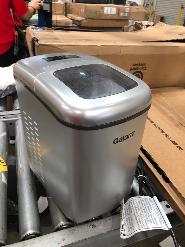 Photo 2 of Galanz GLCI26SRA3A Portable Countertop Electric Ice Maker Machine 26 lbs in 24 Hours, 9 Bullet Shaped Cubes Ready in 9 Minutes, 2 Ice Sizes, Perfect for Parties & Home Bar, 2.1 L, Silver
