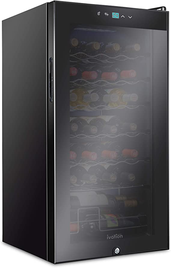 Photo 1 of Ivation 28 Bottle Compressor Wine Cooler Refrigerator w/Lock | Large Freestanding Wine Cellar For Red, White, Champagne or Sparkling Wine | 41f-64f Digital Temperature Control Fridge Glass Door Black
