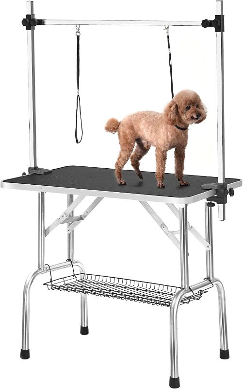 Photo 1 of **bottom rack is bent**
36" Professional Dog Pet Grooming Table Adjustable Heavy Duty Portable w/Arm & Noose & Mesh Tray
