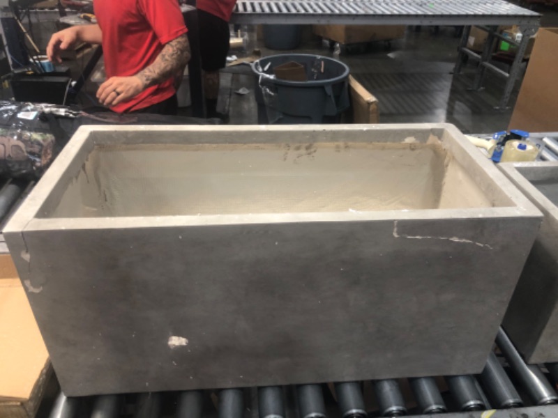 Photo 7 of **DAMAGED**PLANTERS ONLY*
SET OF 2 CONCRETE RECTANGLE PLANTER
14 X 31 X 15 
12 X 23 X 12