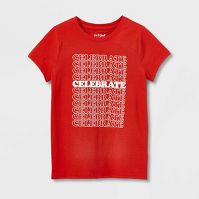 Photo 1 of Girls' 'Celebrate' Short Sleeve Graphic T-Shirt - Cat & Jack™ Red

