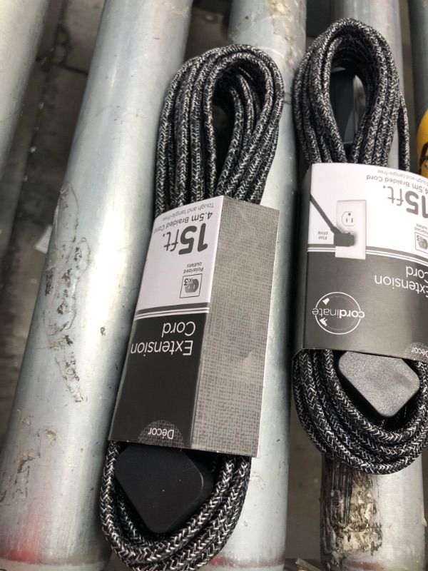 Photo 2 of **Set of 2** Cordinate 15' 3 Outlet Polarized Extension Cord Dark Gray
