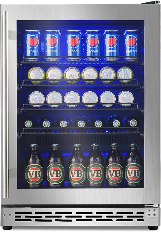 Photo 1 of **MINOR DENTS** Advanics 24 Inch Beverage Cooler & Refrigerator with Glass Door, Auto Defrost 5.8 cu.ft. Beer & Soda Fridge for Bar Office, Built in & Freestanding
