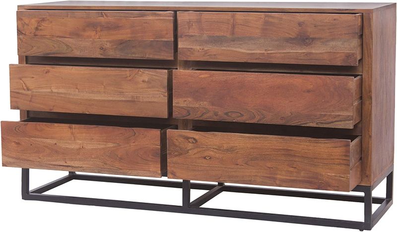 Photo 1 of **DAMAGED** TUP The Urban Port Modern Acacia Wood Dresser or Display Unit with Metal Base, Walnut Brown and Black
