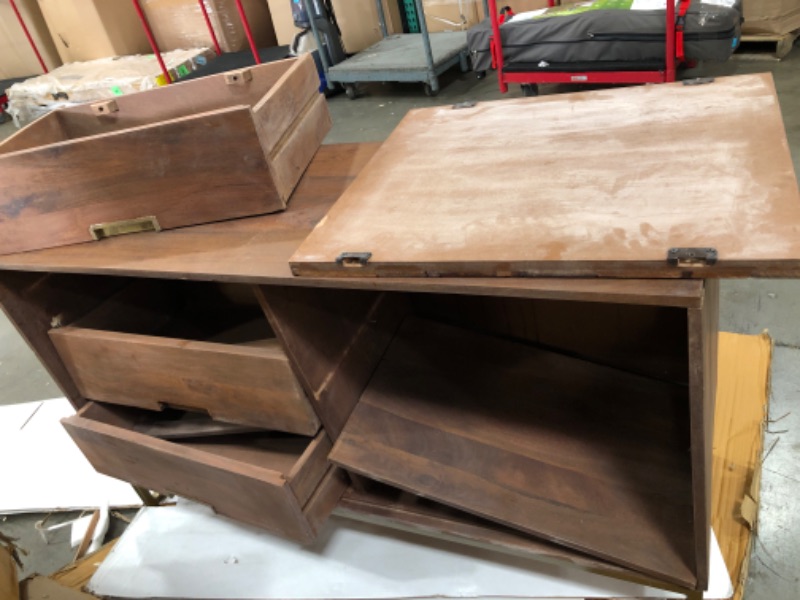 Photo 2 of **DAMAGED** TUP The Urban Port Modern Acacia Wood Dresser or Display Unit with Metal Base, Walnut Brown and Black
