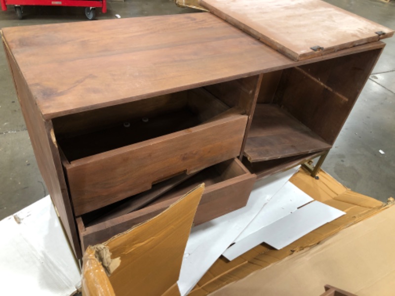 Photo 4 of **DAMAGED** TUP The Urban Port Modern Acacia Wood Dresser or Display Unit with Metal Base, Walnut Brown and Black
