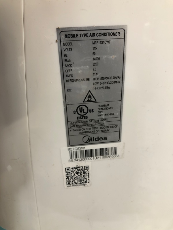 Photo 3 of **MINOR DAMAGE**TESTED** Midea 14,000 BTU ASHRAE (8,200 BTU SACC) Portable Air Conditioner, Cools up to 375 Sq. Ft., Works as Dehumidifier & Fan, Control with Remote, Amazon Alexa & Google Assistant
