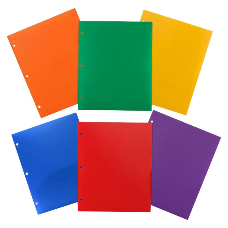 Photo 1 of JAM Paper Heavy Duty 3 Hole Punch Folders, 2 Pocket, Assorted Colors, 6 per Pack
