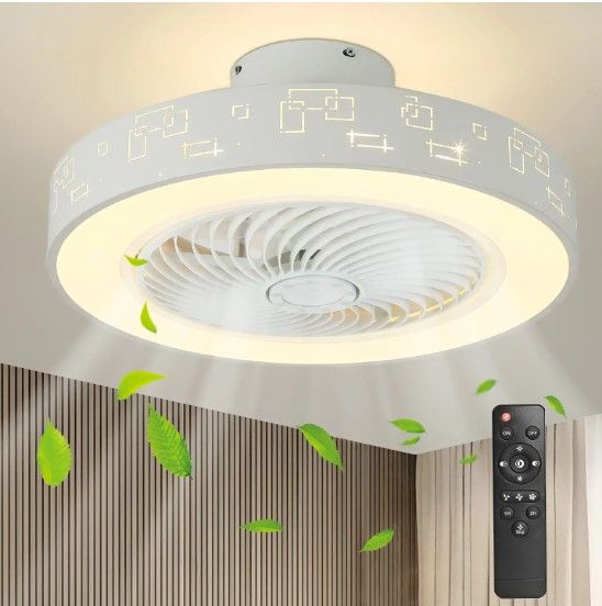 Photo 1 of **PARTS ONLY**
Modern Ceiling Fan with Lights and Remote,Dimmable Enclosed Ceiling Fan Low Profile Ceiling Fan light fixture,19inch Iron Ceiling Fans Timing 3 Color Lighting 3 Speeds Quiet Fan for Bedroom Kids Room
