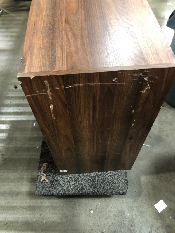 Photo 1 of **DAMAGED** 30" Industrial Chic Transitional Mid Century Modern Metal Door w/ Tempered Glass Accent Console Bar Storage Cabinet in Dark Walnut - Walker Edison AF30LOLADW

