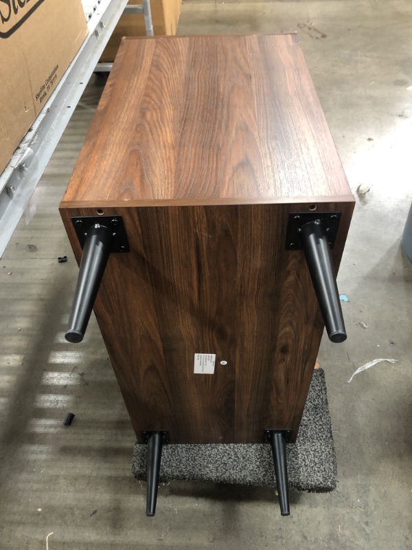 Photo 2 of **DAMAGED** 30" Industrial Chic Transitional Mid Century Modern Metal Door w/ Tempered Glass Accent Console Bar Storage Cabinet in Dark Walnut - Walker Edison AF30LOLADW
