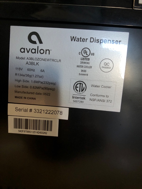 Photo 5 of Avalon A3BLK Self Cleaning Bottom Loading Water Cooler Dispenser, 3 Temperature-UL/Energy Star Approved-Black Stainless Steel
