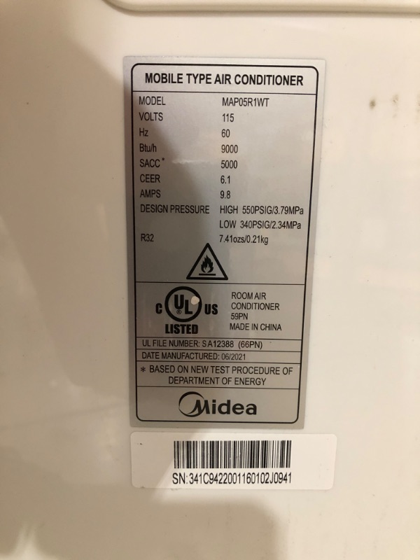 Photo 4 of Midea 6,000 BTU ASHRAE (5,000 BTU SACC) Portable Air Conditioner, Cools up to 150 Sq. Ft., Works as Dehumidifier & Fan, Remote Control & Window Kit Included
