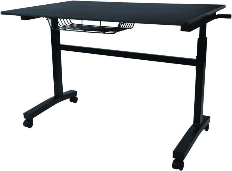 Photo 1 of Atlantic Adjustable Height Standing Desk – 46” x 28” Single-Piece Desktop, Maintenance-Free Hand Crank, Sturdy Heavy-Duty Steel Frame, Caster Wheels for Full Mobility, PN 33908049 in Black
