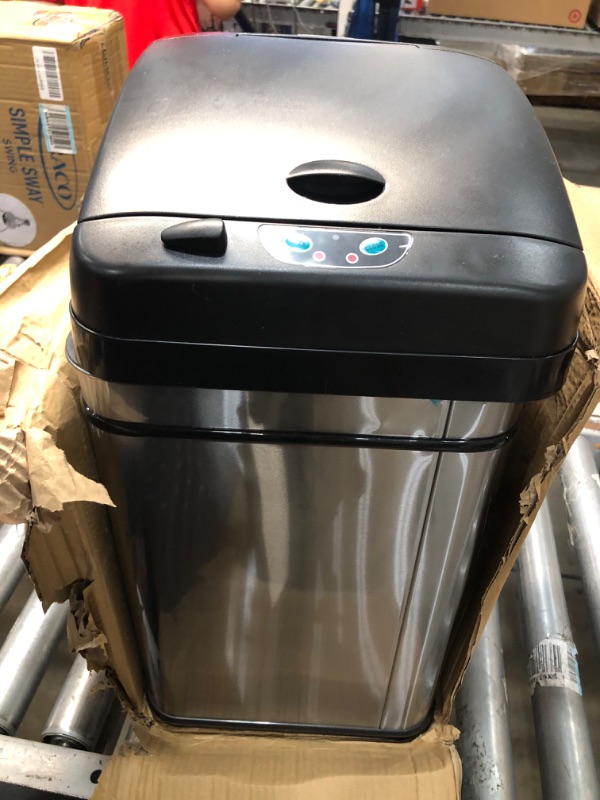 Photo 2 of iTouchless 8 Gallon Sensor Kitchen Trash Can with AbsorbX Odor Filter, 30 Liter Locking Lid Automatic Garbage Bin, Stainless Steel, Powered by Battery and AC Adapter Not Included, for Home, Office?
