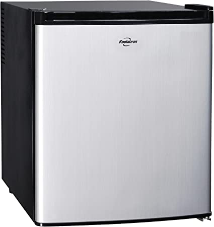 Photo 1 of Koolatron Stainless Steel Compact Fridge with Freezer, 1.6 Cubic Feet (44 L) Capacity, Silver and Black, for Snacks, Frozen Meals, Beverages, Juice, Beer, Den, Dorm, Office, Games Room, or RV
