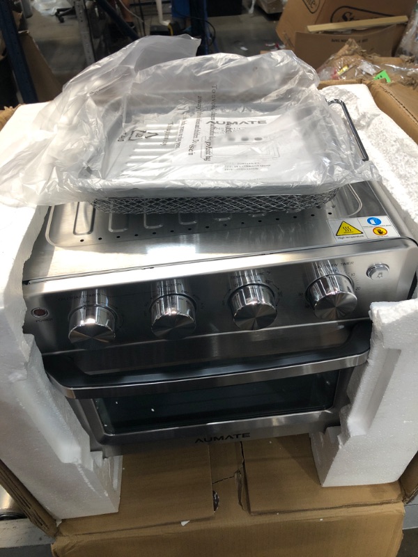 Photo 1 of AUMATE Countertop Convection Oven, 7-in-1 Toaster Oven Air Fryer Combo, 19 QT Toaster Oven Countertop, Oilless Knob Control Pizza Oven with Timer, Fits 10" Pizza, 4 Accessories, 1550W, Stainless Steel
