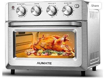 Photo 1 of AUMATE Countertop Convection Oven, 7-in-1 Toaster Oven Air Fryer Combo, 19 QT Toaster Oven Countertop, Oilless Knob Control Pizza Oven with Timer, Fits 10" Pizza, 4 Accessories, 1550W, Stainless Steel
