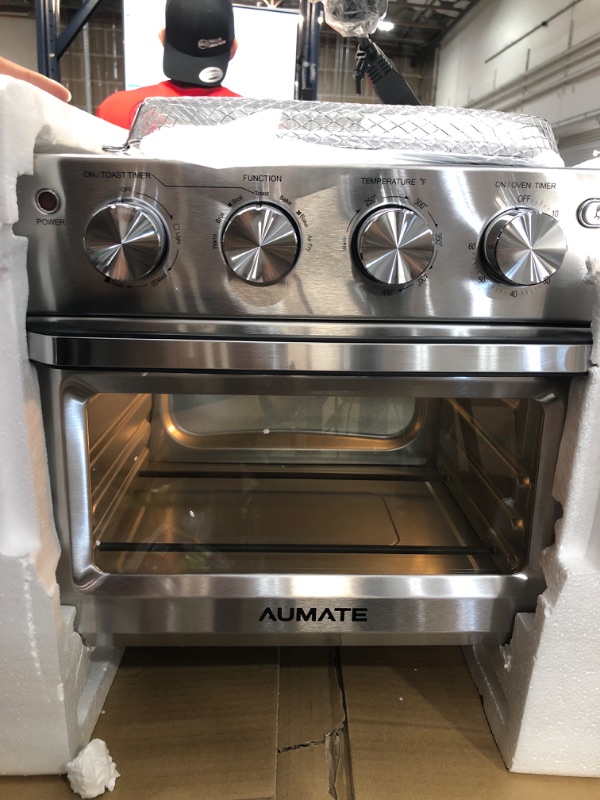 Photo 2 of AUMATE Countertop Convection Oven, 7-in-1 Toaster Oven Air Fryer Combo, 19 QT Toaster Oven Countertop, Oilless Knob Control Pizza Oven with Timer, Fits 10" Pizza, 4 Accessories, 1550W, Stainless Steel
