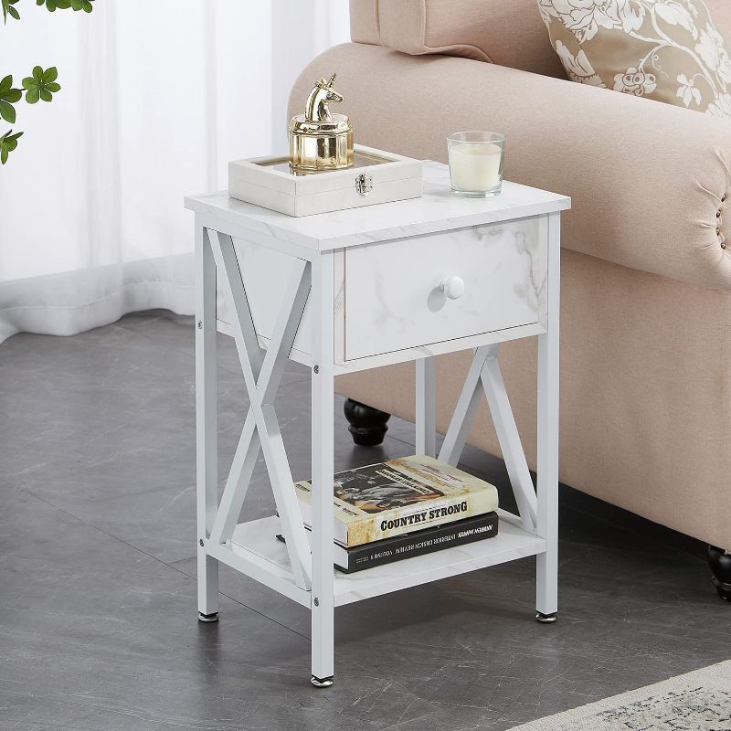 Photo 1 of 
VECELO Nightstand Modern Side End Sofa Table Night Stand with Bin Drawer for Living Room Bedroom, Industrial Metal Frame