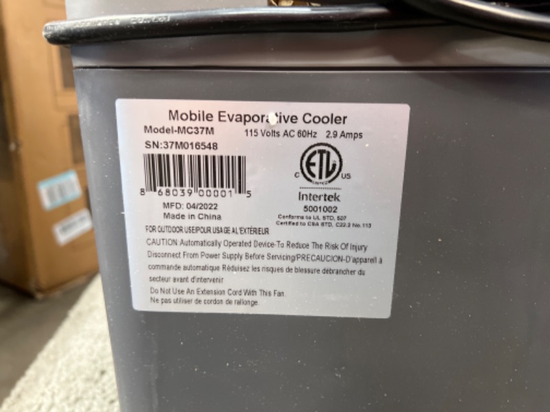 Photo 1 of Hessaire MC37M Evaporative Cooler, 3,100 CFM, Gray
