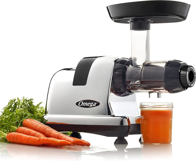 Photo 1 of Omega Juicer J8006HDC Slow Masticating Cold Press Vegetable and Fruit Juice Extractor and Nutrition System, Triple Stage, 200-Watts, Chrome
