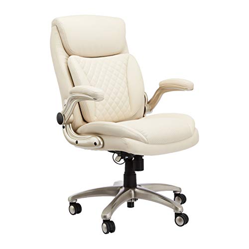 Photo 1 of AmazonCommercial Ergonomic High-Back Rhombus-Stitched Leather Executive Chair, with Flip-up Armrests and Motive Lumbar Support, Cream/Ivory
