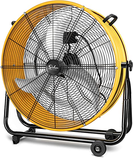 Photo 1 of Simple Deluxe 24 Inch Heavy Duty Metal Industrial Drum Fan, 3 Speed Floor Fan for Warehouse, Workshop, Factory and Basement - High Velocity , Yellow
