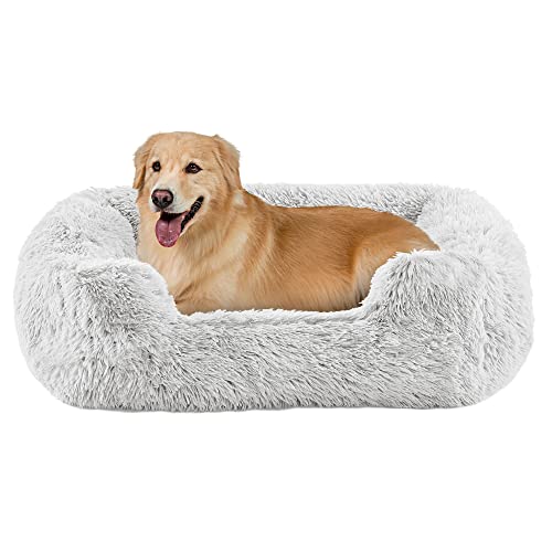 Photo 1 of Best Friends by Sheri Soothe & Snooze Lounge Shag Rectangular Dog Bed, Washable, Frost, 36" X 27"
