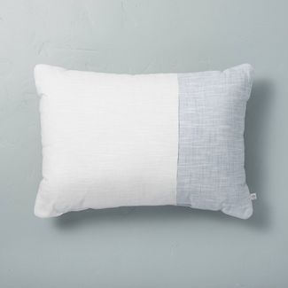 Photo 1 of 14" x 20" Textured Colorblock Lumbar Throw Pillow Blue - Hearth & Hand™ with Magnolia

