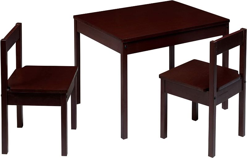 Photo 1 of **MISSING HARDWARE**
Amazon Basics Solid Wood Kiddie Table Set with Two Chairs, Espresso
