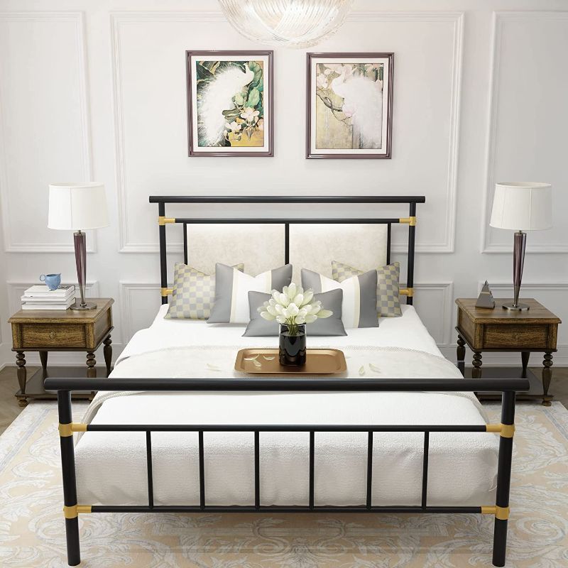 Photo 1 of ***SEE CLERK COMMENTS***
AWQM Metal Bed Frame Full Size with Upholstered Headboard and Footboard, No Box Spring Needed Platform Bed, Mattress Foundation, Heavy Duty Steel Slat Support, 10" Under-Bed Storage, Modern Style

