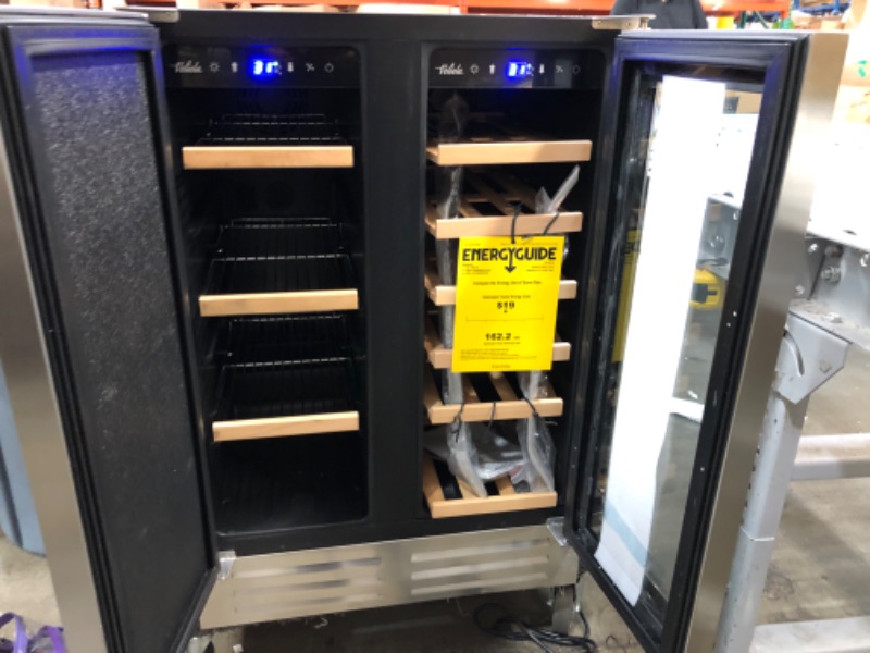 Photo 1 of Wine and Beverage Refrigerator, Velieta 24 Inch Dual Zone Wine Beverage Cooler, Built-in/Freestanding Beer and Wine Fridge with a Powerful Compressor, 20 Bottles and 88 Cans Capacity

