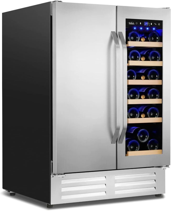 Photo 1 of Wine and Beverage Refrigerator, Velieta 24 Inch Dual Zone Wine Beverage Cooler, Built-in/Freestanding Beer and Wine Fridge with a Powerful Compressor, 20 Bottles and 88 Cans Capacity
