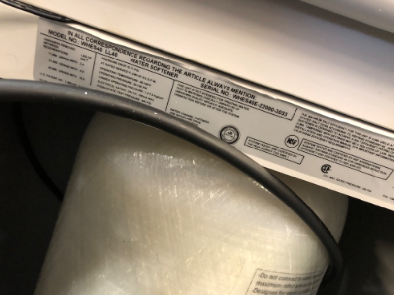 Photo 1 of **DOES NOT TURN ON WHEN PLUGGED IN TO POWER OUTLET**
Whirlpool WHES40 40,000 Grain Water Softener (For 1-6+ People)

