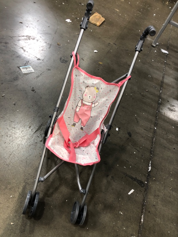 Photo 2 of Corolle Umbrella Baby Doll Stroller - for Mon Grand Poupon 14" and 17" Dolls, Folding with 2 Locking Points for Safety, Pink (9000140720)
