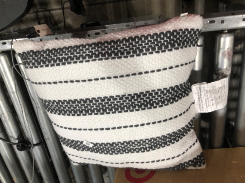 Photo 2 of 18" X 18" Bold Stitch Stripe Indoor/Outdoor Throw Pillow Dark Gray - Hearth & Hand™ with Magnolia
