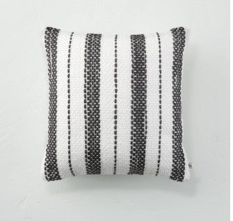 Photo 1 of 18" X 18" Bold Stitch Stripe Indoor/Outdoor Throw Pillow Dark Gray - Hearth & Hand™ with Magnolia
