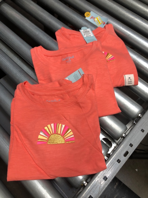 Photo 2 of 3-Pack Girls' 'Sunshine' Embroidered Short Sleeve Graphic T-Shirt - Cat & Jack™ Coral (Size: M)