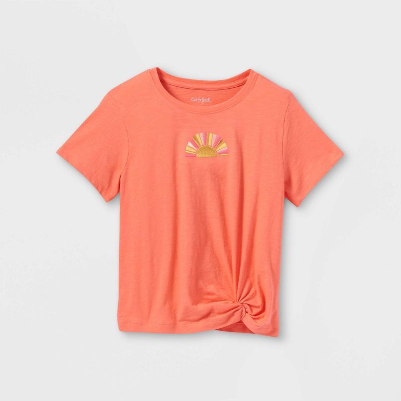 Photo 1 of 3-Pack Girls' 'Sunshine' Embroidered Short Sleeve Graphic T-Shirt - Cat & Jack™ Coral (Size: M)